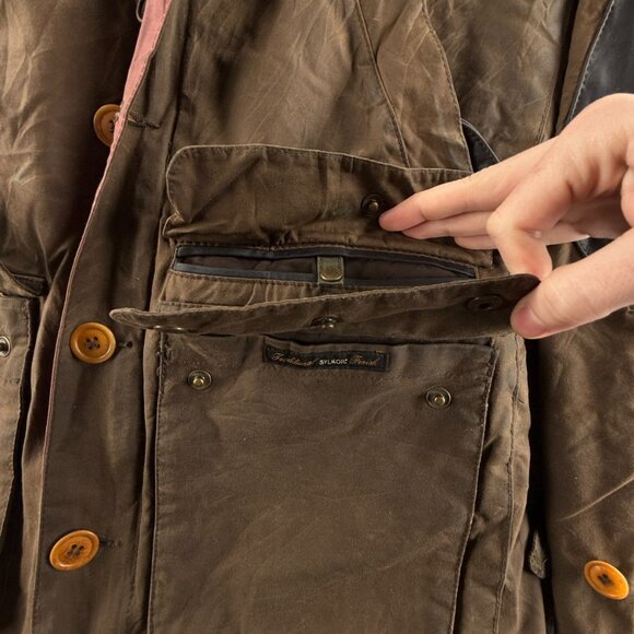 Barbour GAME PARKA Waxed Jacket Fleece Lined Small Brown Green Hooded Winter - Picture 5 of 16